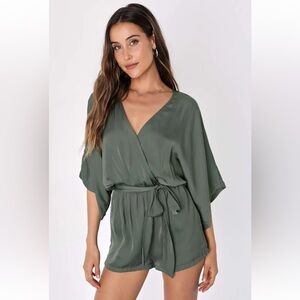 Lulus Olive Green Satin Romper